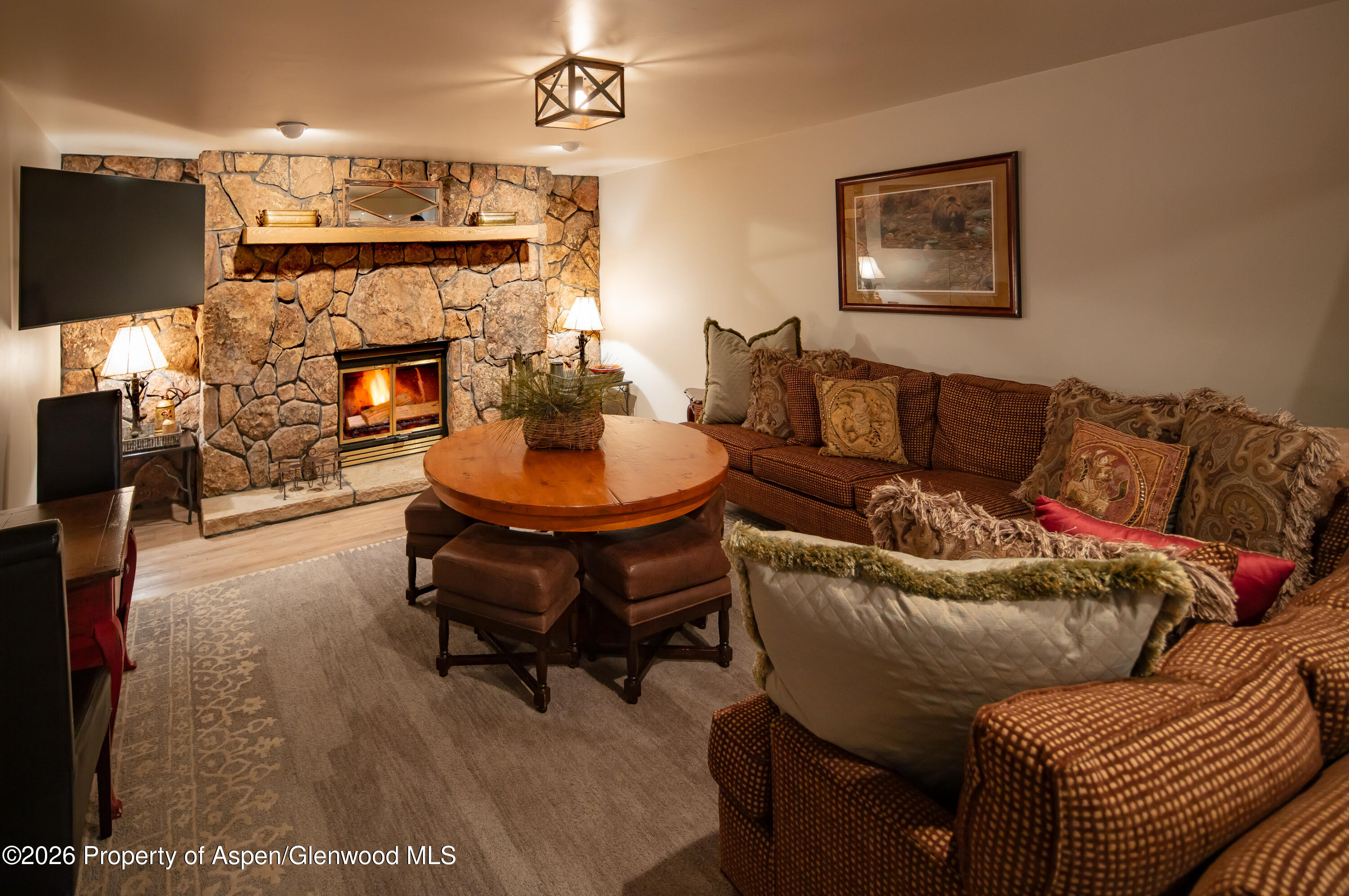 294 Ruedi Creek Road Basalt, CO 81621 - Photo 25 of 27 a living room with furniture a flat screen tv and a fireplace