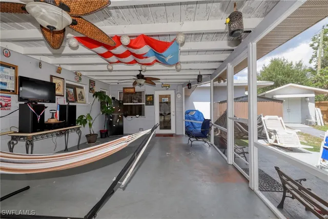 a view of gym equipment and a garage