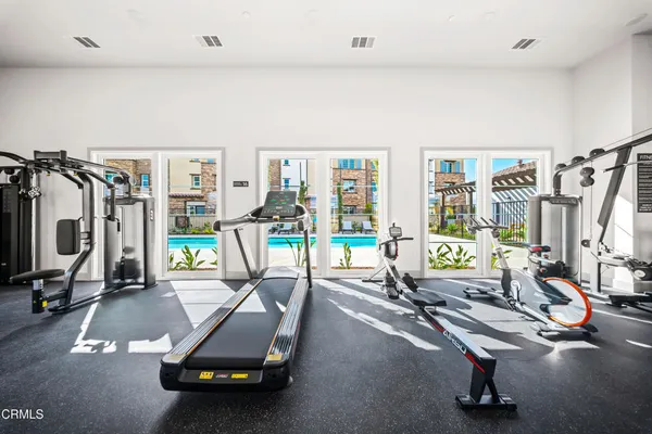a room with gym equipment