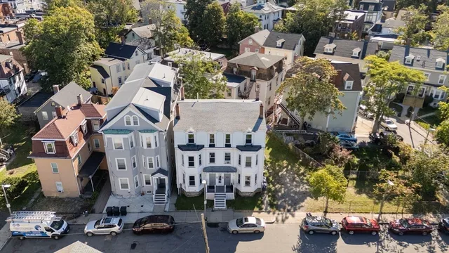 a view of a yard with tree s