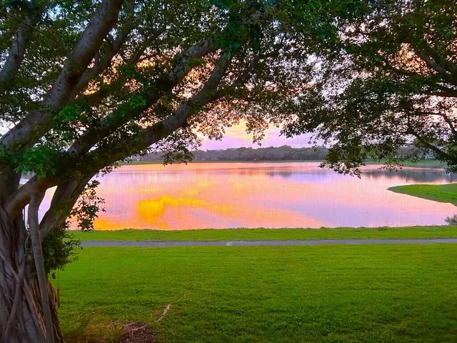 a view of a lake and outdoor space