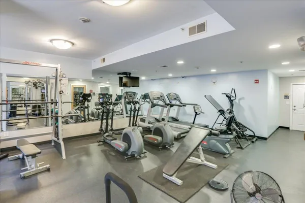 a view of a room with gym equipment