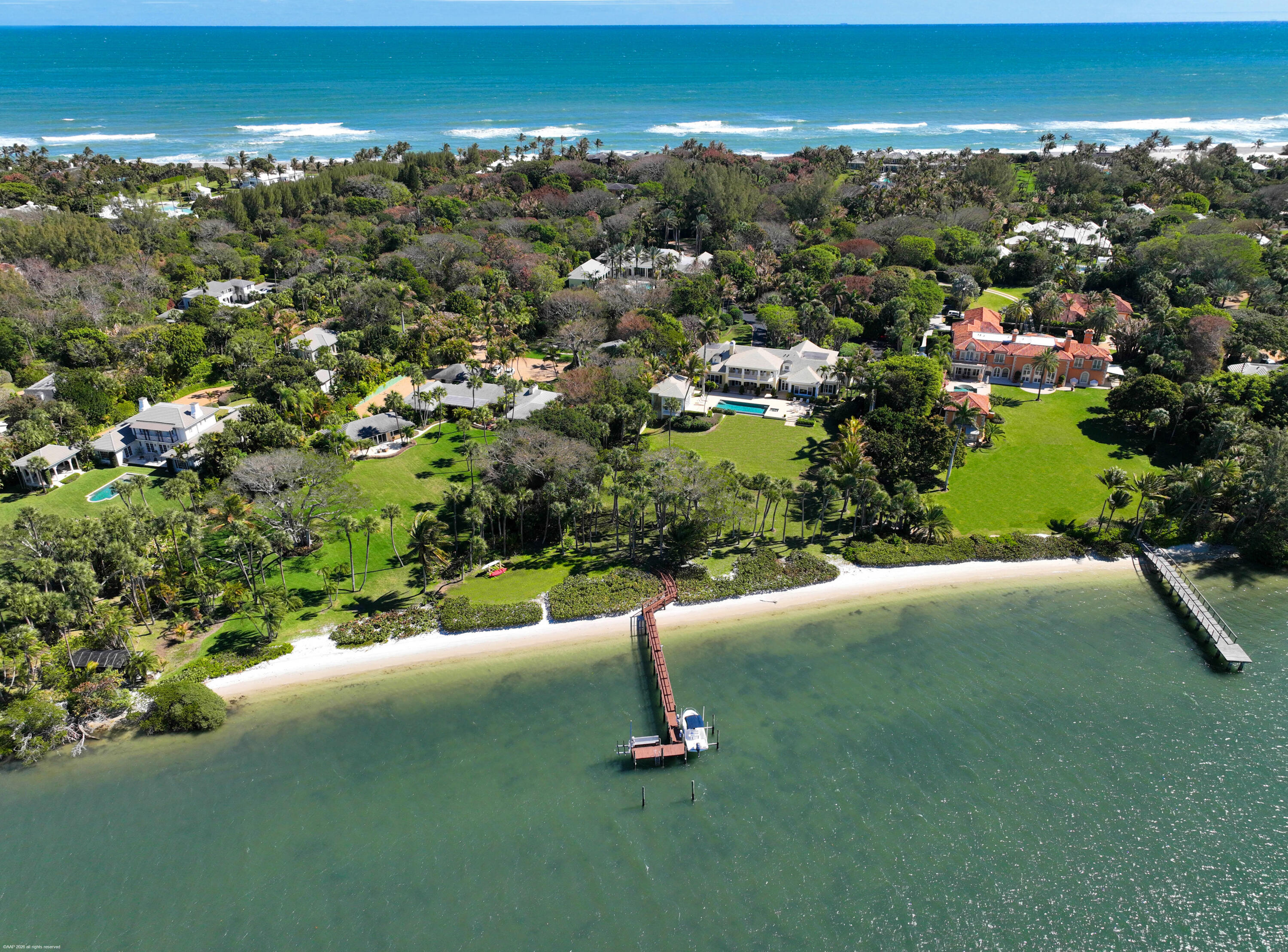 228 South Beach Road Jupiter Island, FL 33455 - Photo 40 of 40 an aerial view of a houses with a yard