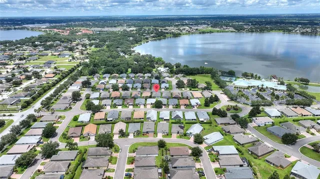 a view of a lake with a city