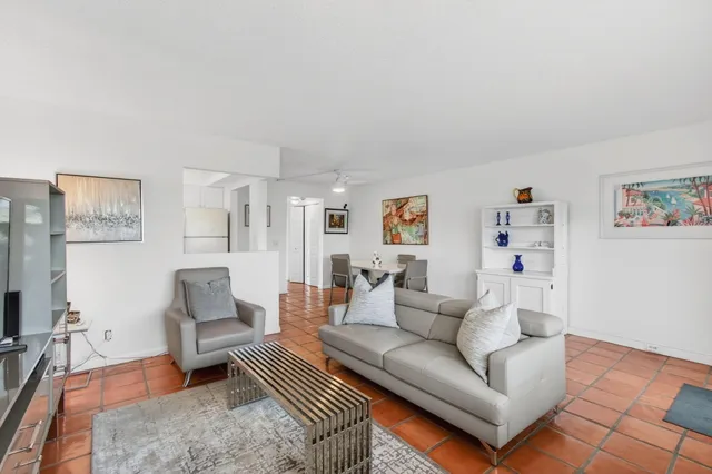 a living room with furniture and a rug