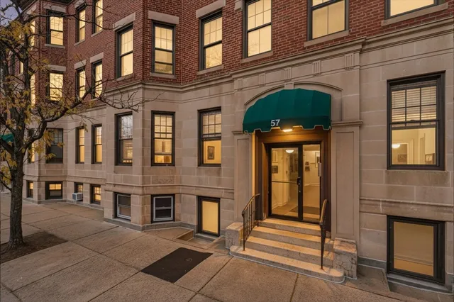 a front view of a building with a entrance