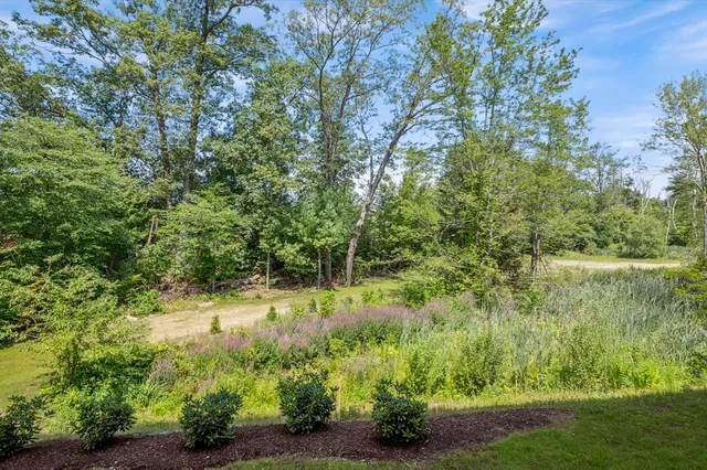 a view of a lake with a yard