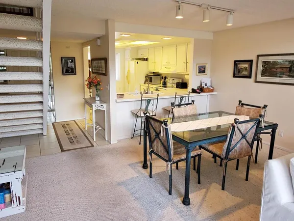 a view of a dining area with furniture