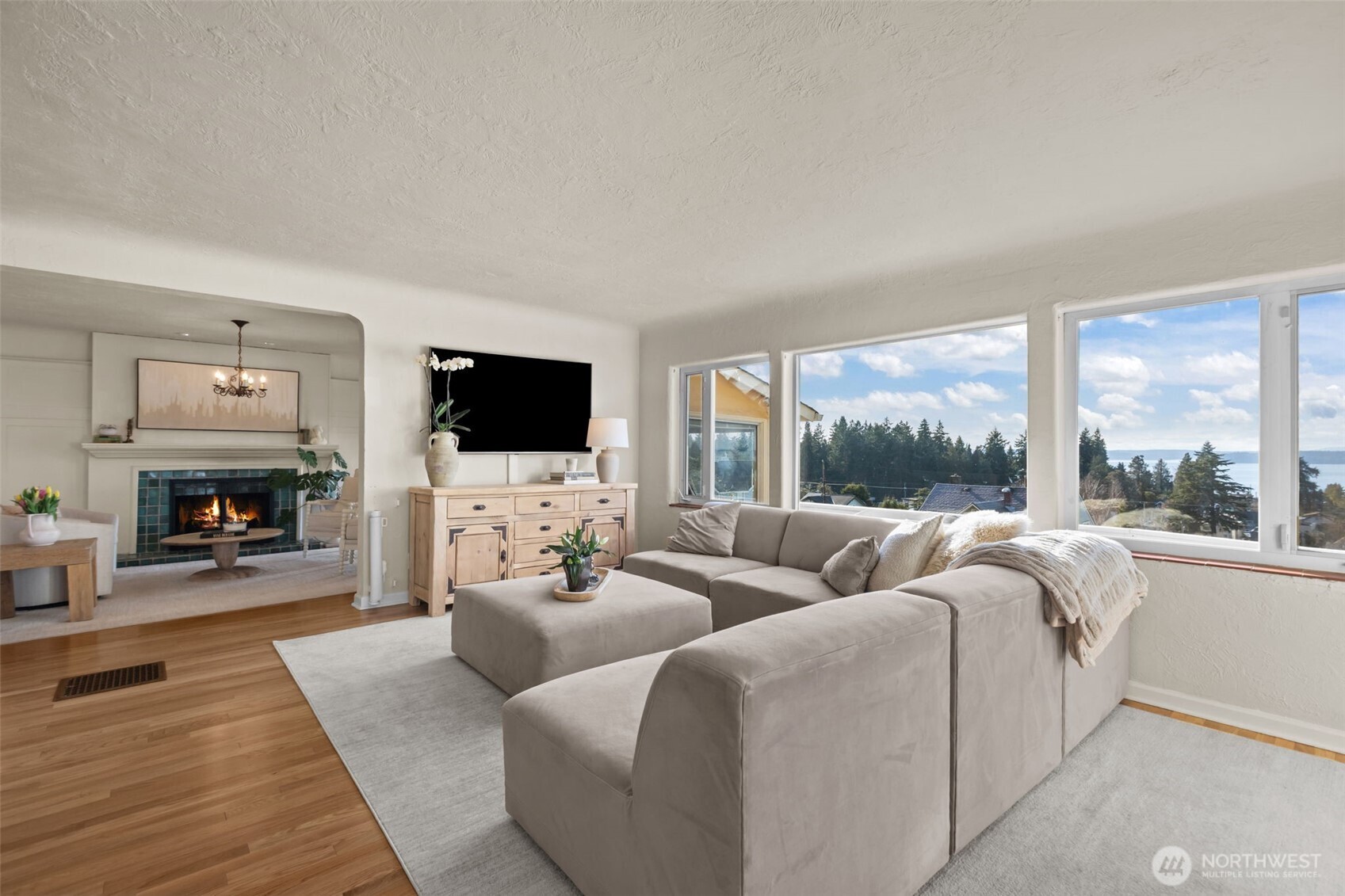 4411 Southwest Othello Street Seattle, WA 98136 - Photo 5 of 36 a living room with furniture fireplace and a flat screen tv