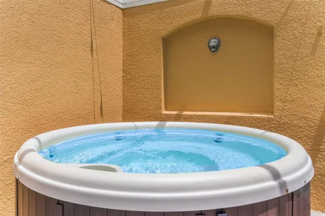 a view of a bathtub in a bathroom