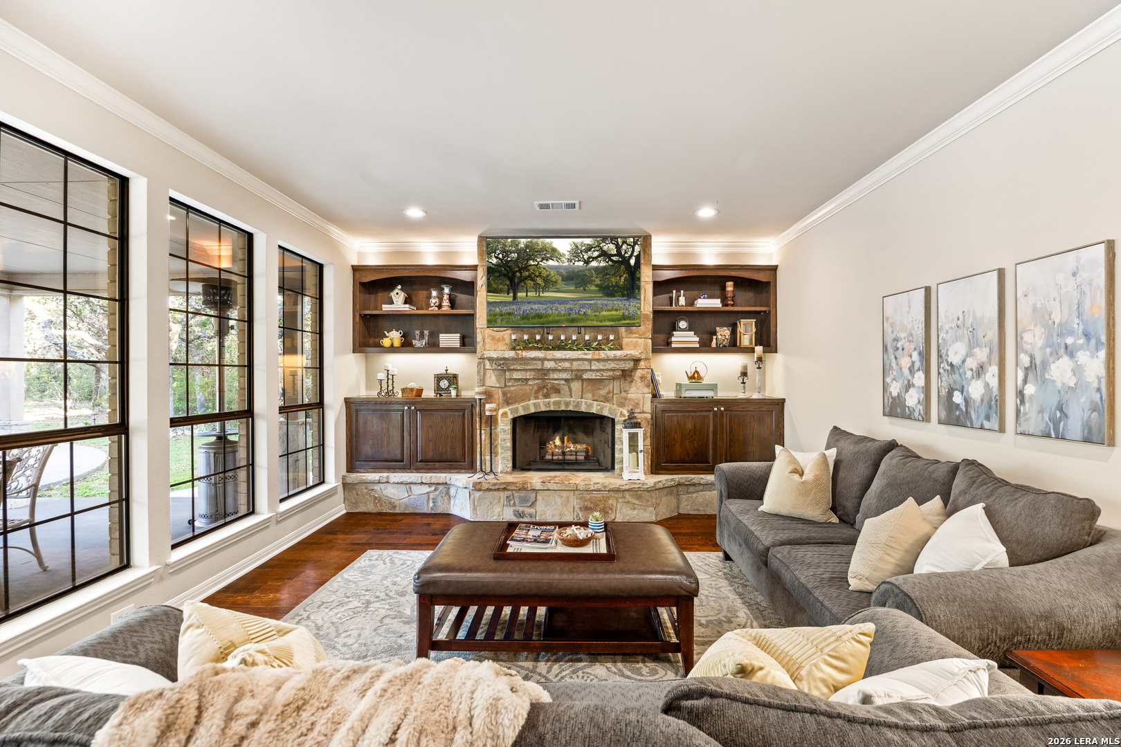 31586 Scarteen Fair Oaks Ranch, TX 78015 - Photo 8 of 67 a living room with furniture large window and fireplace
