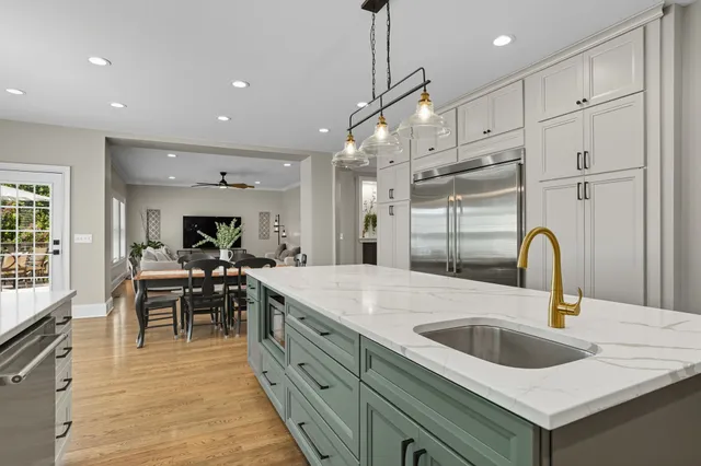 a close view of a chandelier in a room