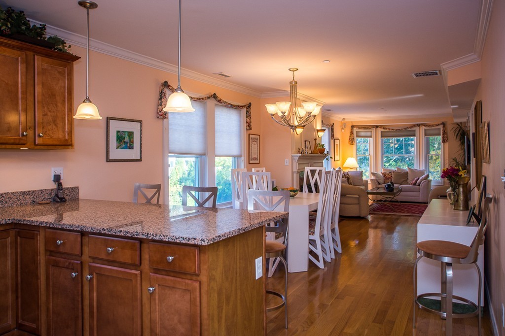 69 Parkton Road, Unit 1 Boston, MA 02130 - Photo 9 of 30 a kitchen with granite countertop a dining table chairs cabinets stainless steel appliances and wooden floor