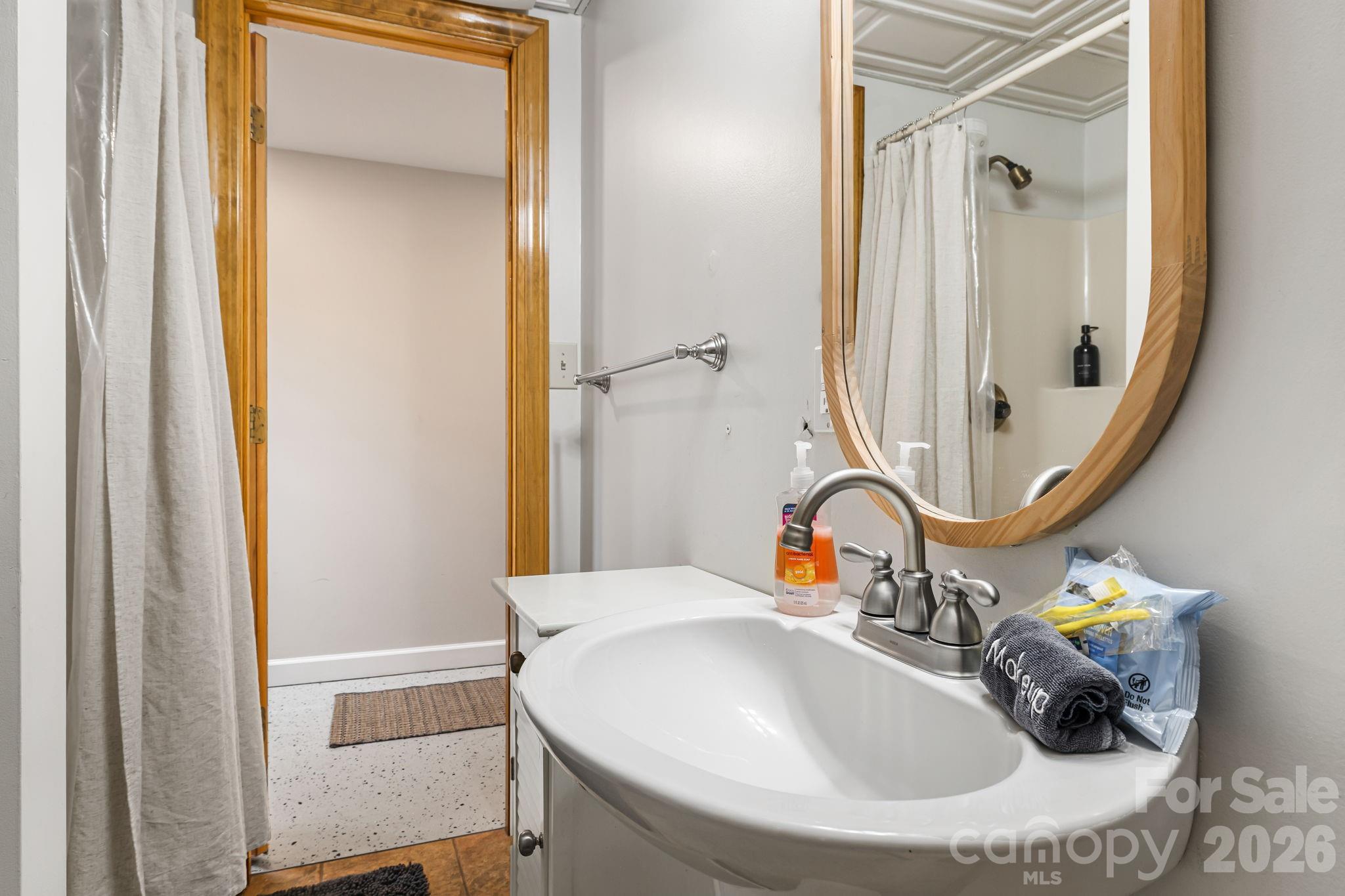 1236 Upper Brush Creek Road Fairview, NC 28730 - Photo 37 of 48 a bathroom with a sink and a mirror