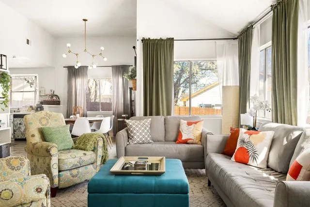 a room with potted plants