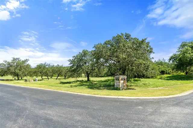 a view of a swimming pool and trees in the background