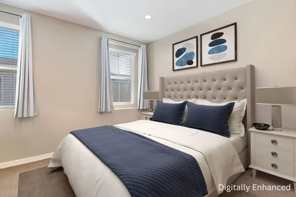 a bedroom with a bed and closet