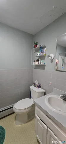 a bathroom with a toilet a sink and mirror