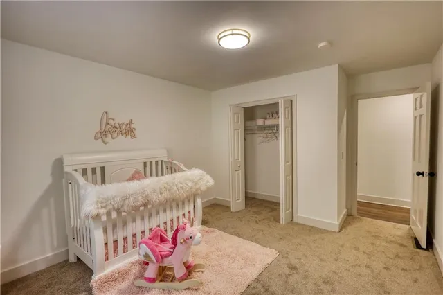 a view of a park with large trees