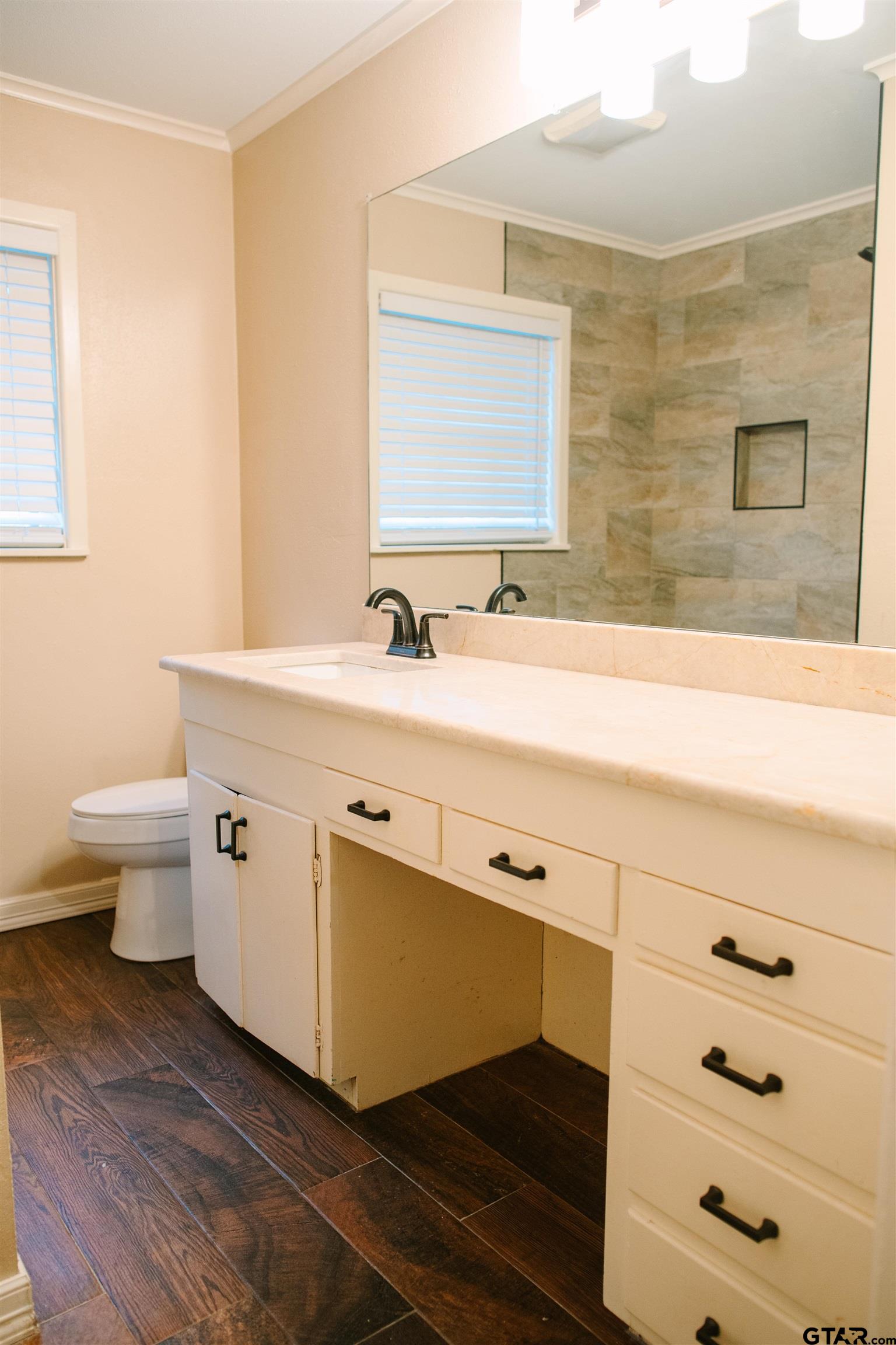 1823 Overbrook Drive Tyler, TX 75703 - Photo 21 of 48 a view with a sink a toilet a mirror and a vanity