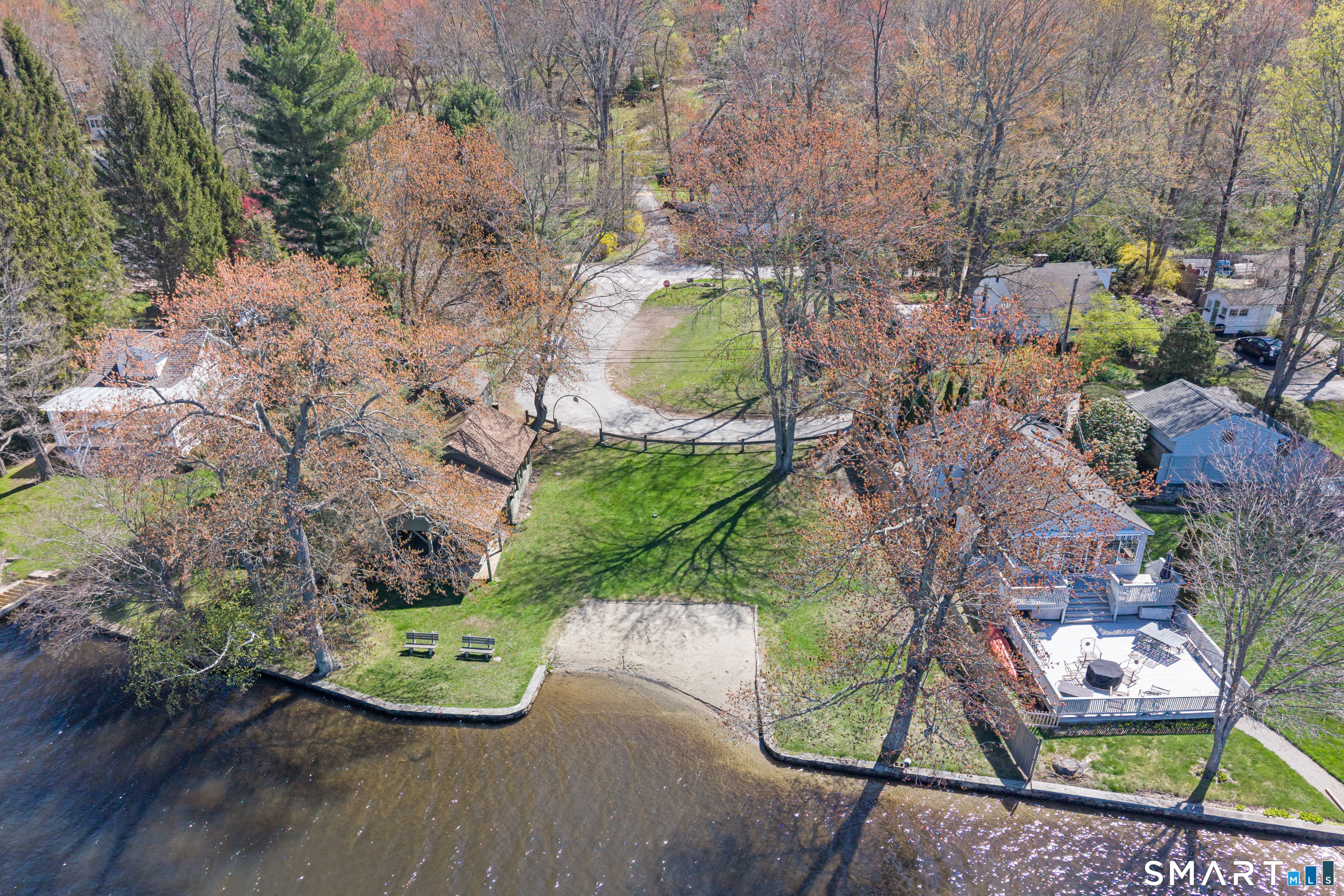 14 Highland Road Bethlehem, CT 06751 - Photo 33 of 37 Ariel view of private beach and pavillion. A 4 minute walk from the home.