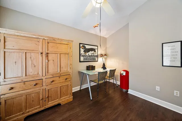 a workspace with wooden floor