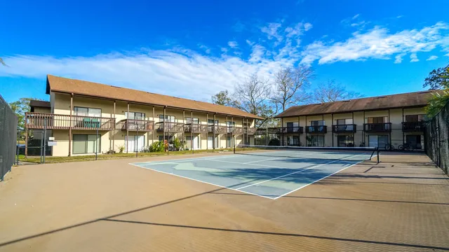 a view of a building with a street