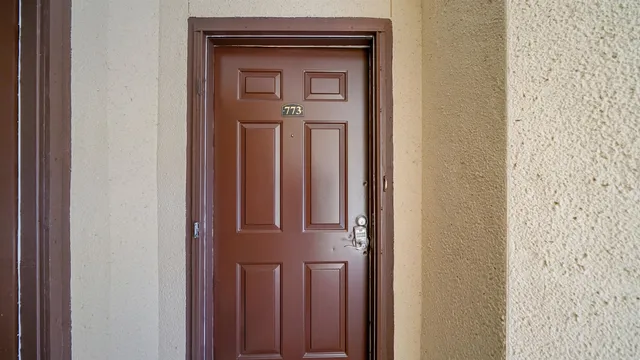 a view of a wooden door