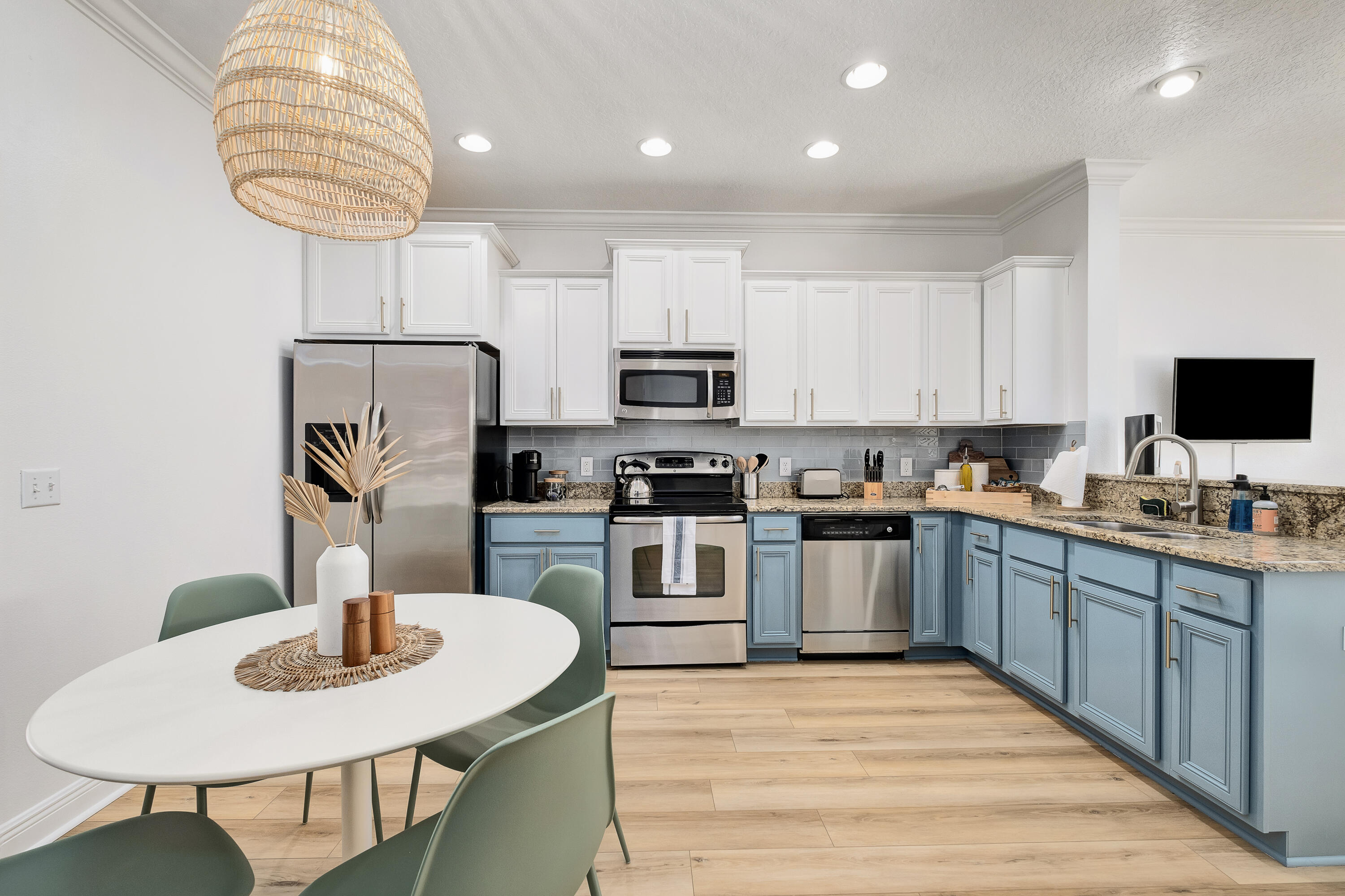 44 St Vincent Lane Inlet Beach, FL 32461 - Photo 3 of 45 a kitchen with stainless steel appliances a stove a sink a microwave a refrigerator and a center island