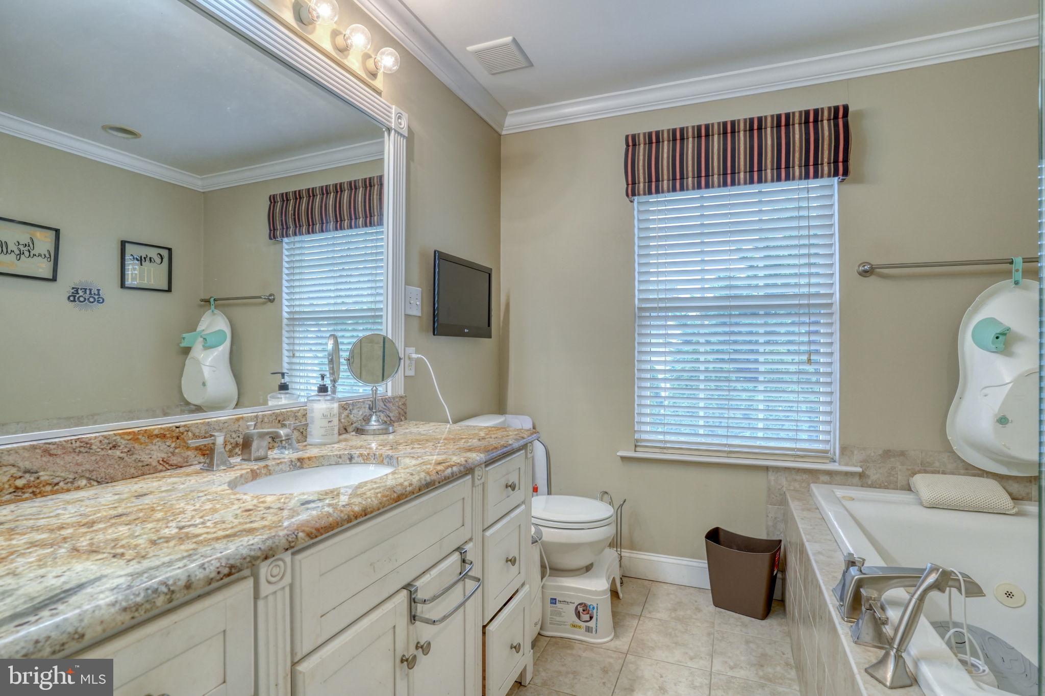 12 Bancroft Road New Castle, DE 19720 - Photo 26 of 38 a bathroom with a granite countertop toilet sink and mirror