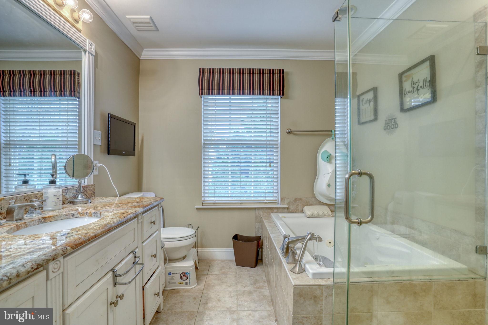 12 Bancroft Road New Castle, DE 19720 - Photo 27 of 38 a bathroom with a granite countertop sink a toilet and shower