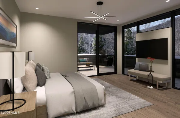 a living room with table