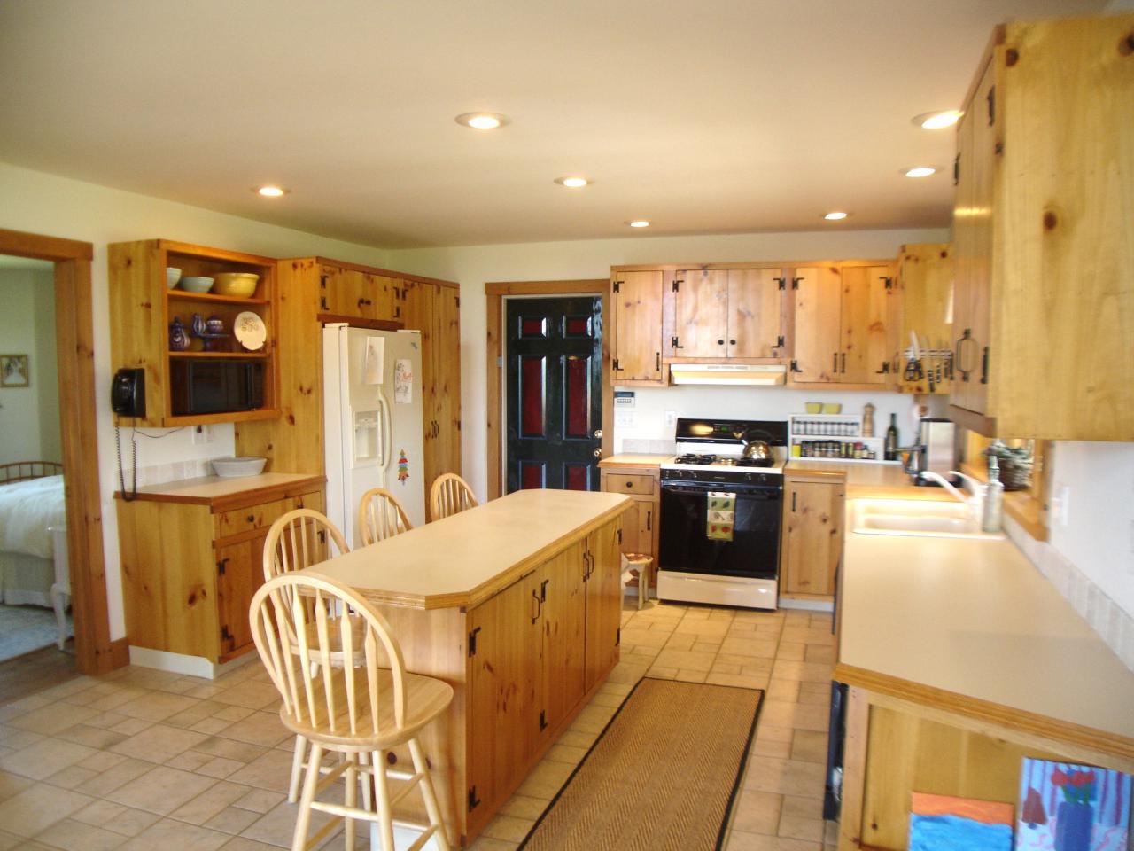 331 North Mountain Road Copake, NY 12517 - Photo 6 of 11 a kitchen with stainless steel appliances kitchen island granite countertop a stove a sink a refrigerator and blue cabinets with wooden floor