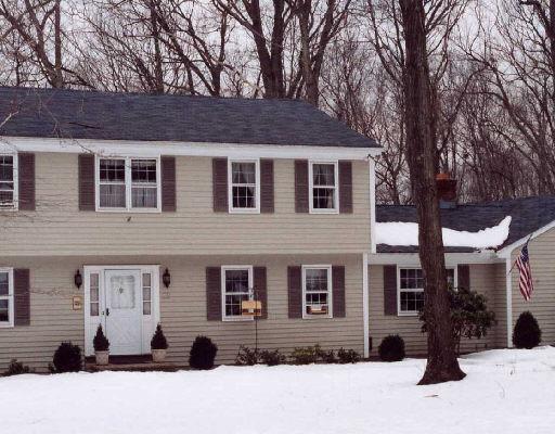 a front view of a house with a yard covered in snow