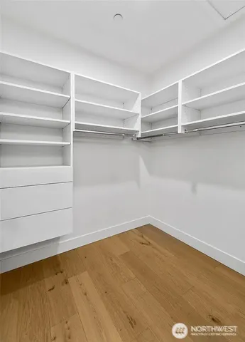 a view of an empty room with empty racks