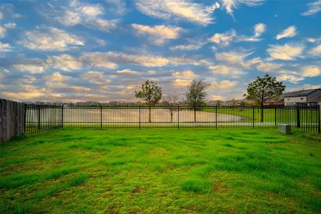 a view of a park with a tree in the background