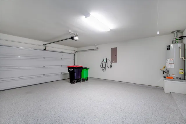 a view of a garage with storage