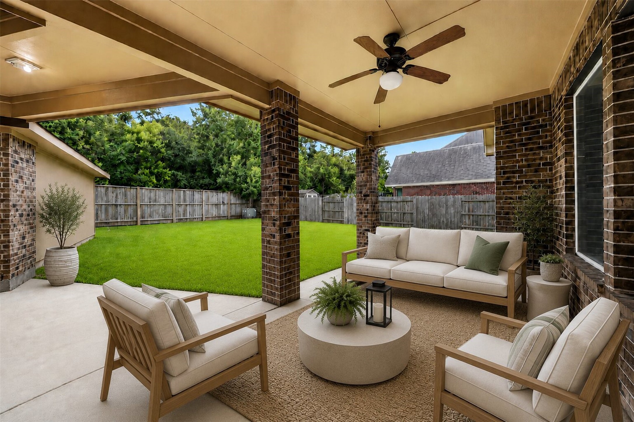 6234 Avon Landing Lane Spring, TX 77379 - Photo 38 of 49 Step outside to a private backyard with no rear neighbors and a covered patio, offering plenty of room for outdoor living or a future pool. Virtually staged.