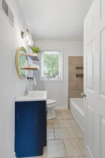 a bathroom with a bathtub