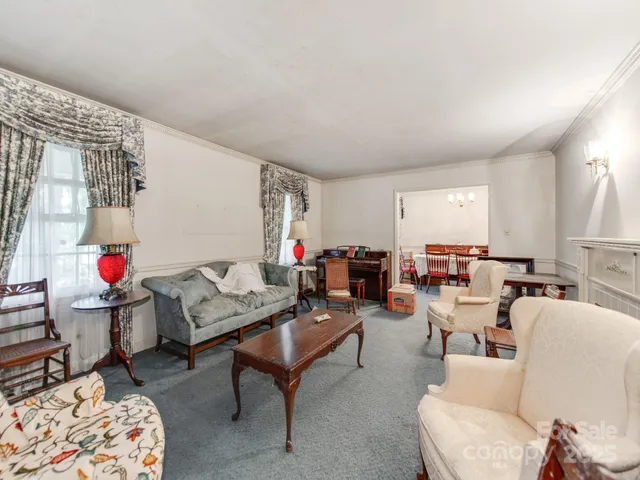 a living room with furniture a rug and a fireplace