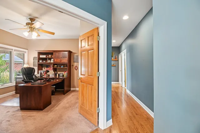 a view of a living room and dining room