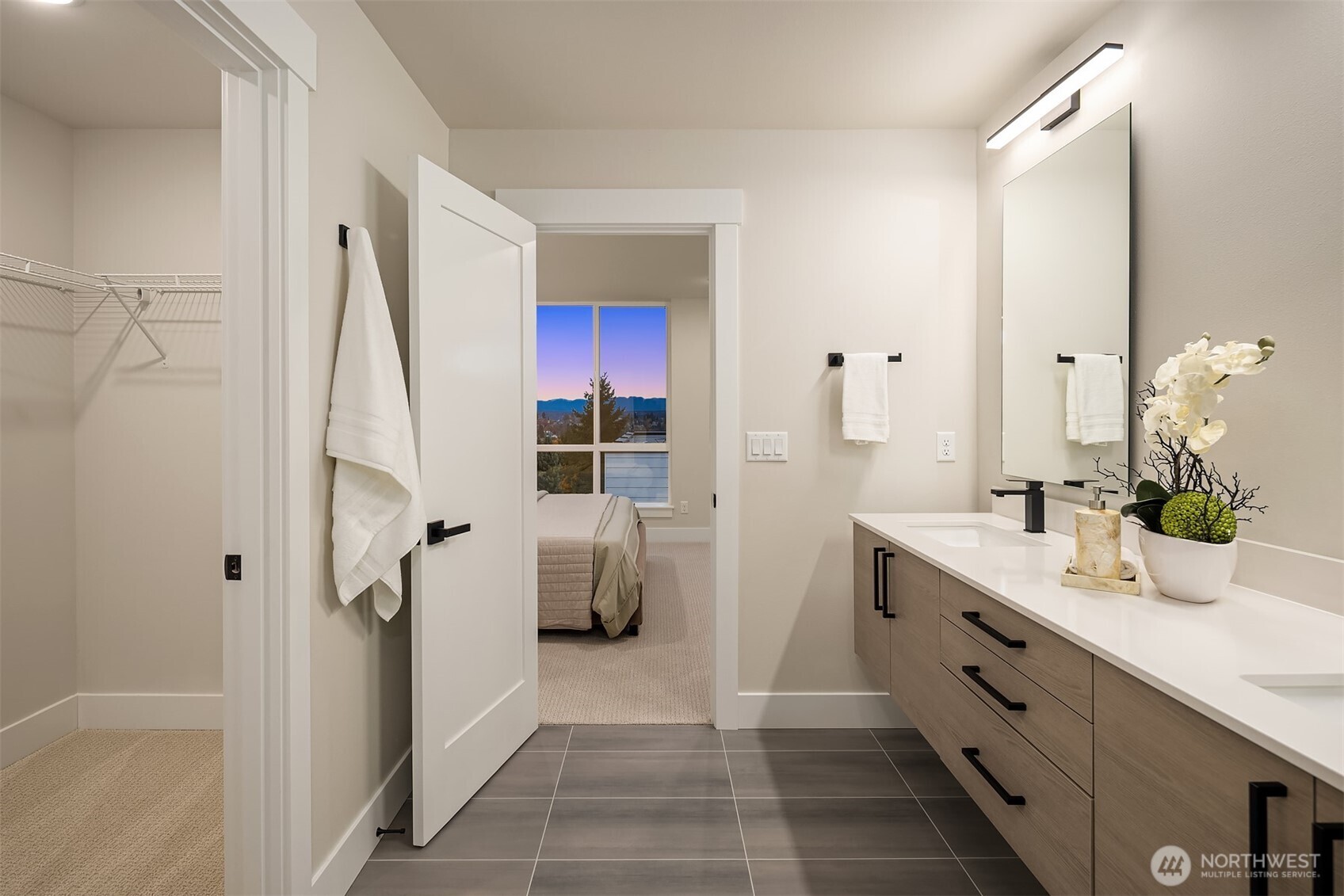 1313 14th Avenue South, Unit B Seattle, WA 98144 - Photo 20 of 30 a bathroom with a double vanity sink mirror and shower