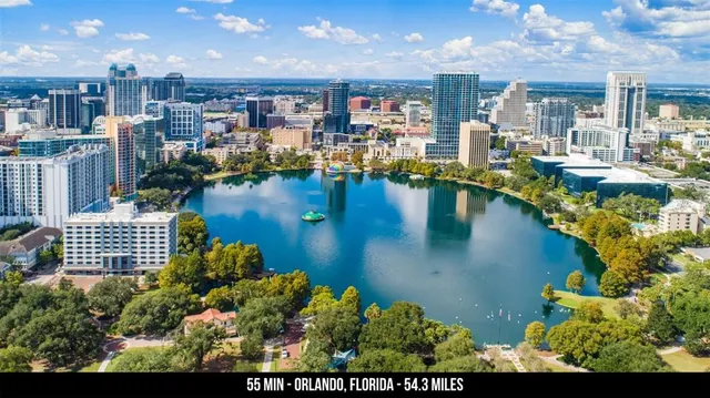 a view of a lake with a building