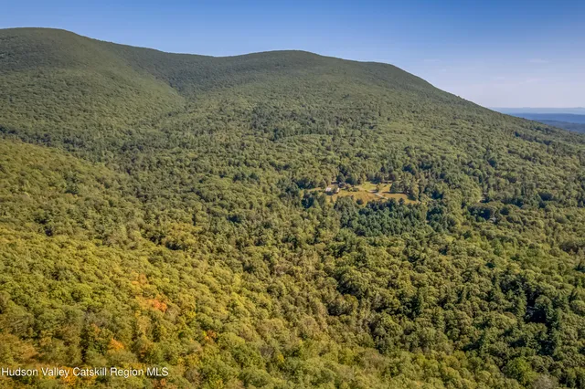 a view of a lush green hillside and a building