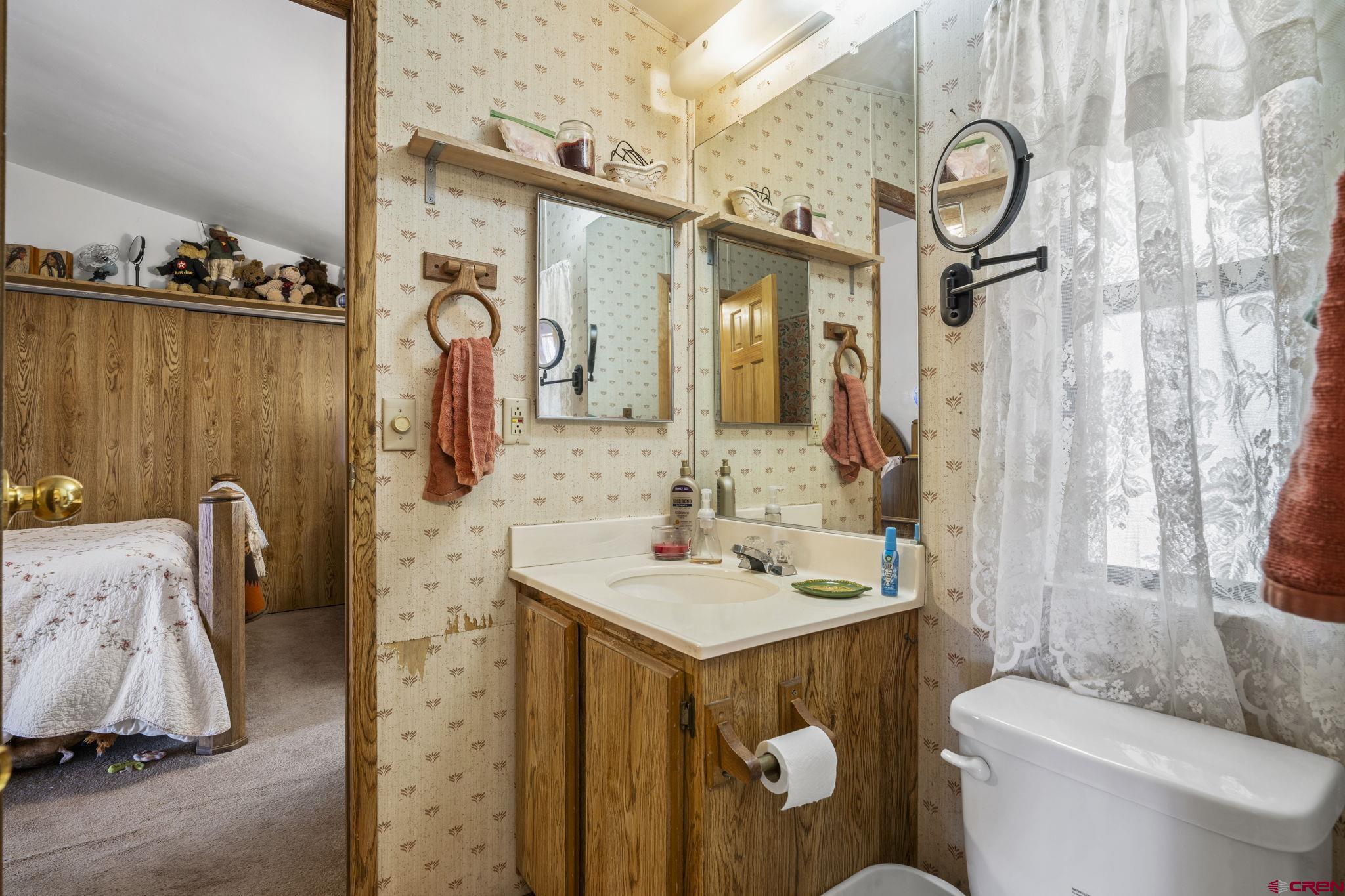 45 Pine Ridge Road Durango, CO 81301 - Photo 19 of 44 a bathroom with a sink a toilet and a mirror