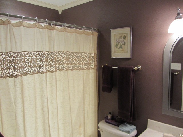 1914 20th Street Huntsville, TX 77340 - Photo 19 of 23 a bathroom with a shower curtain and a sink