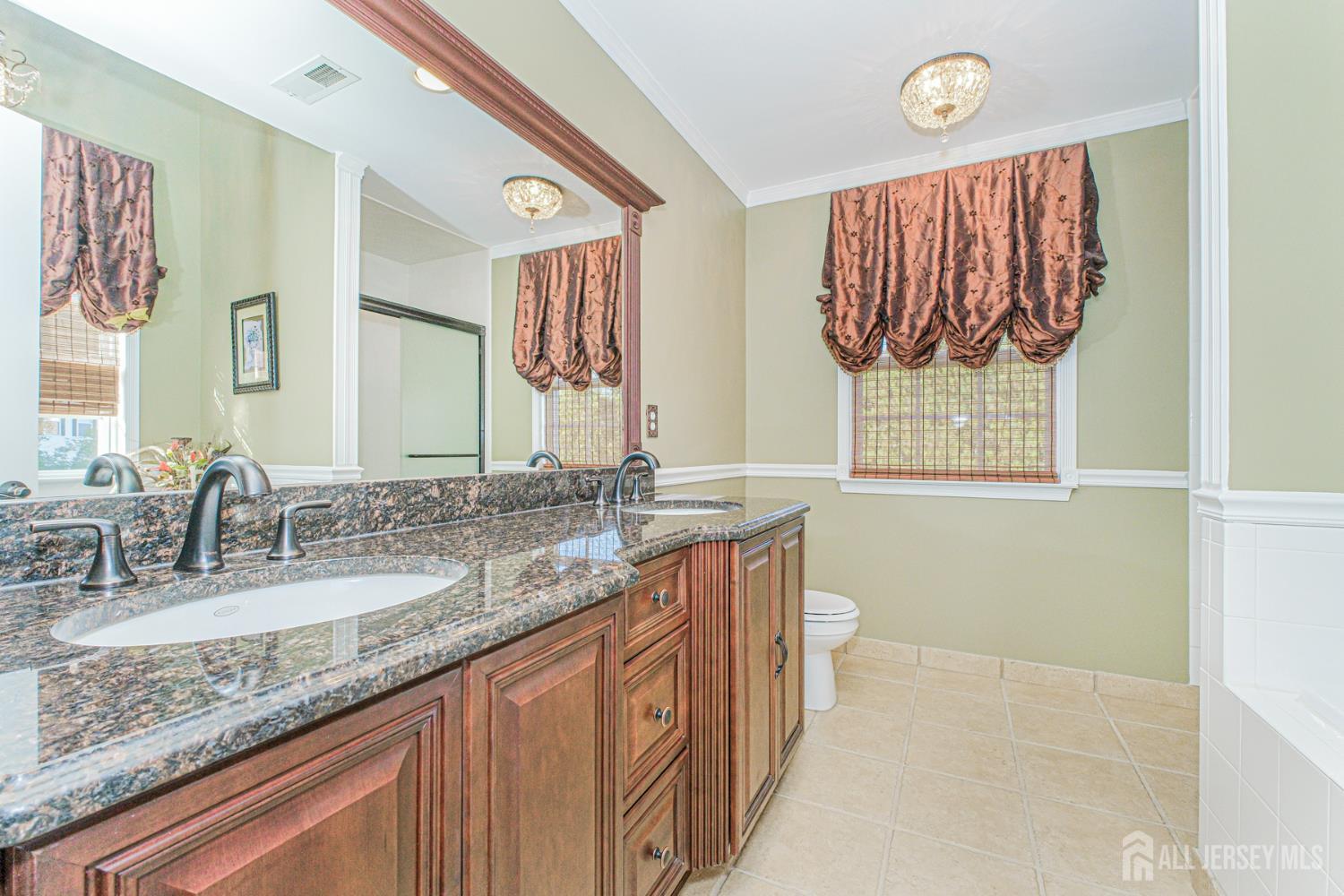 19 Helene Street Old Bridge, NJ 08857 - Photo 30 of 46 a bathroom with a granite countertop sink and a mirror