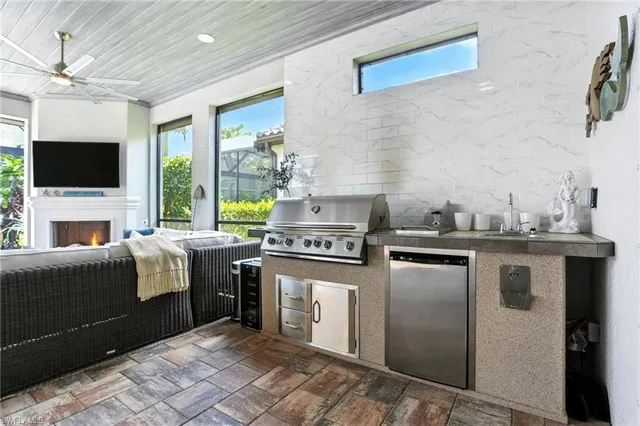 a kitchen with a stove and a microwave