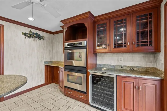 a kitchen with lots of counter top space