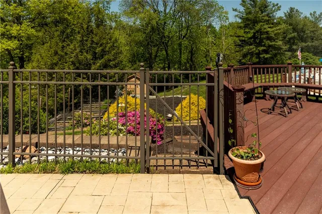 a view of a park with large trees